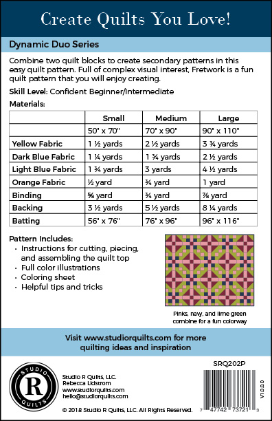 SRQ Fretwork Quilt Pattern Cover Back